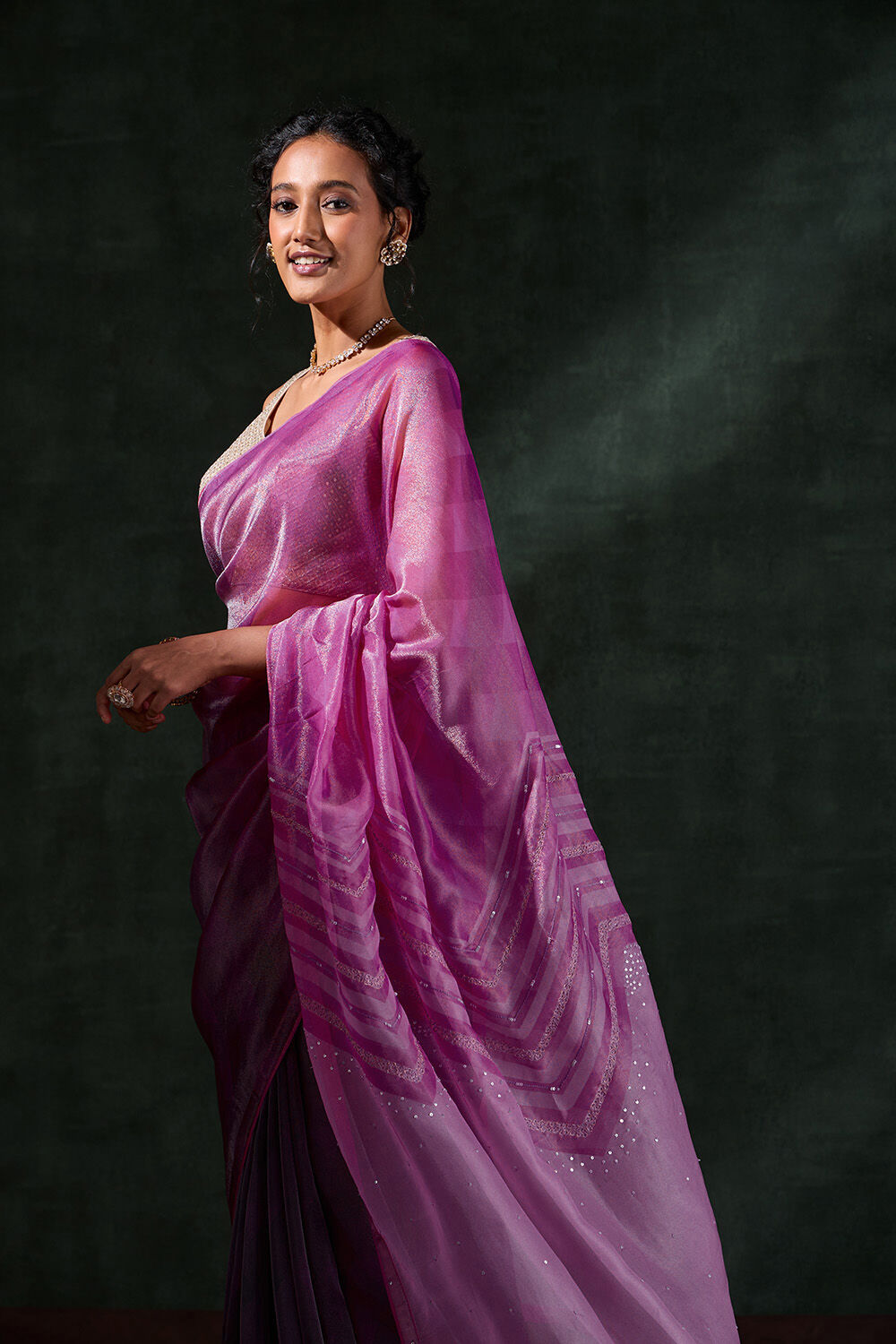 Pink Printed Viscose Tissue Saree image number null