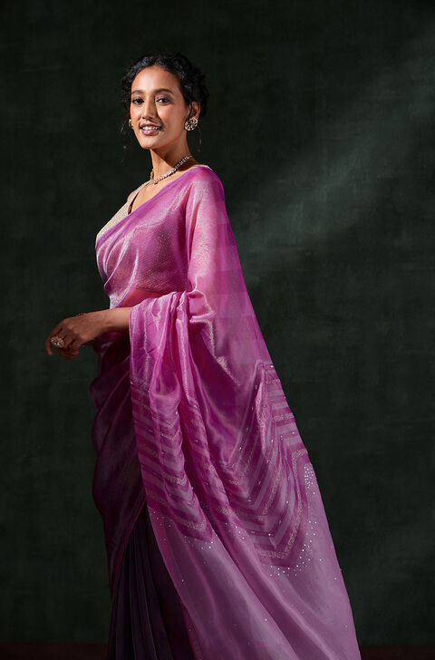 Pink Printed Viscose Tissue Saree