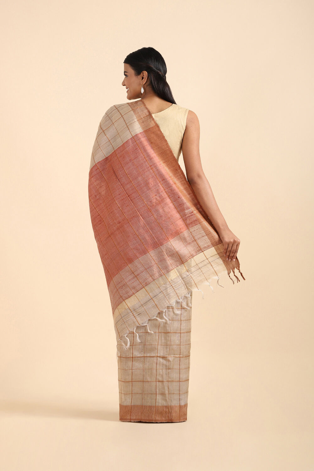 Brown Pure Tussar Silk Bhagalpuri Saree image number null
