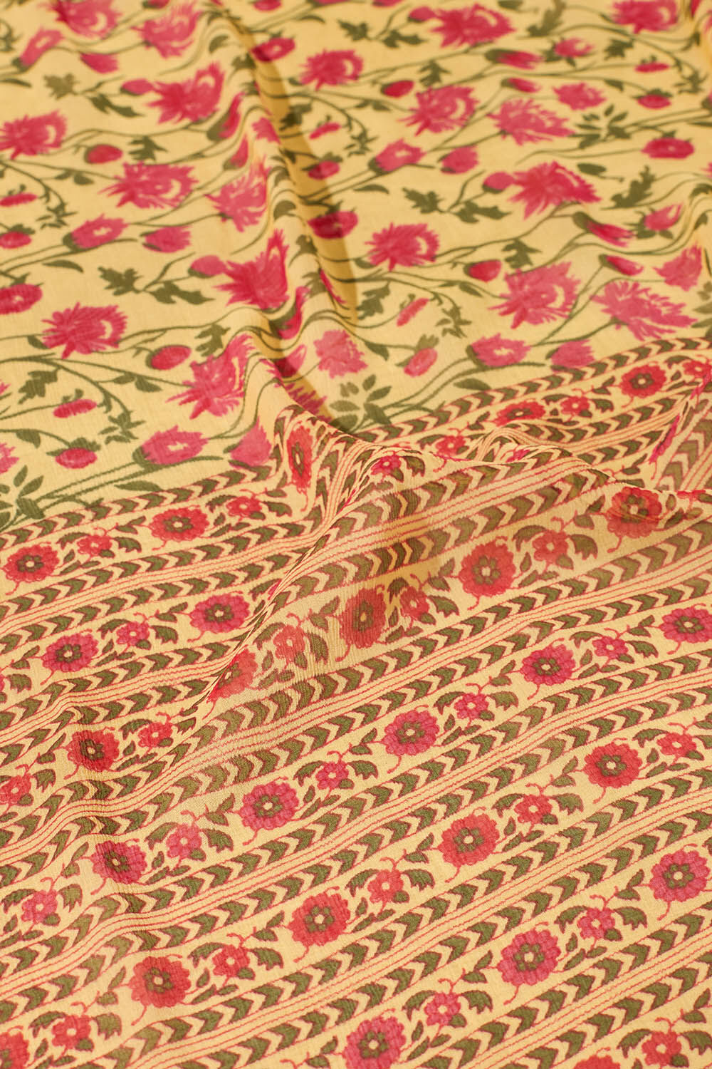 Yellow Screen Printed Viscose Chiffon Saree image number null