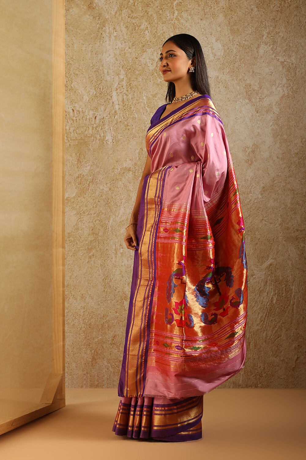 Pink Tapestry Pure Silk Paithani Saree image number null