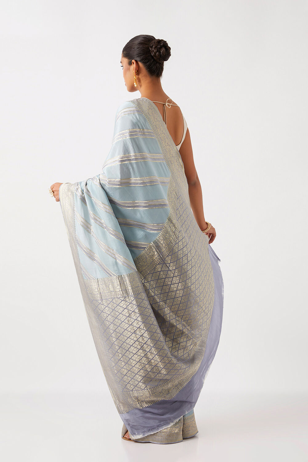 Light Blue Pure Crepe Embroidered Saree image number null