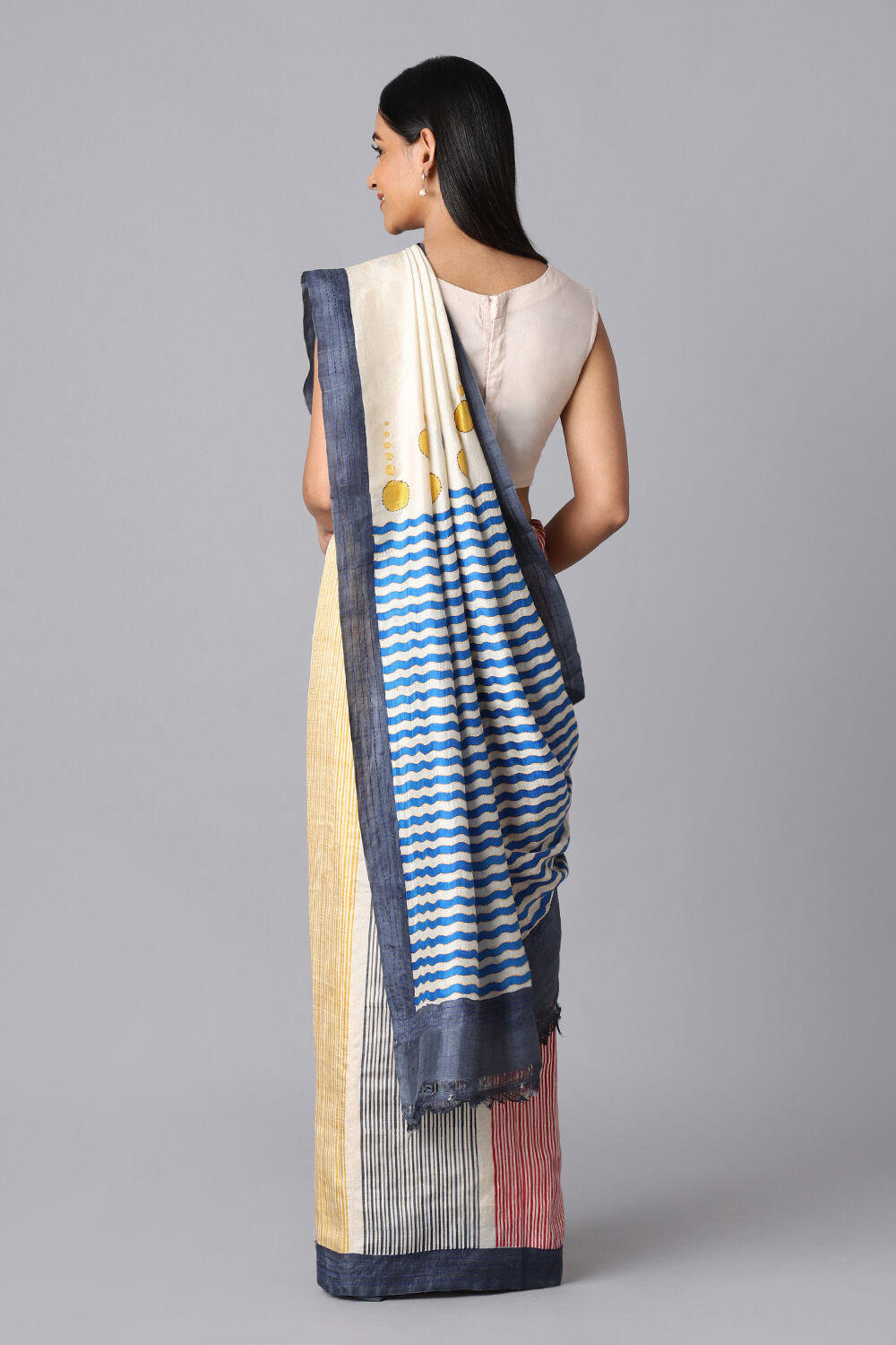 Multicolored Pure Silk Hand Painted Saree image number null