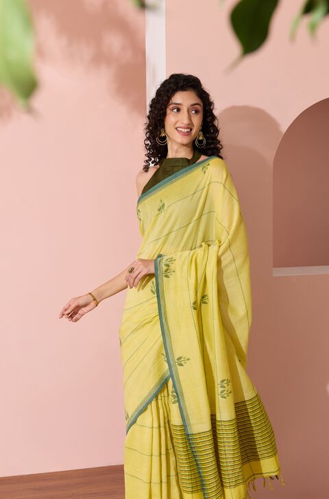 Light Yellow Bengal Pure Cotton Jamdani Saree