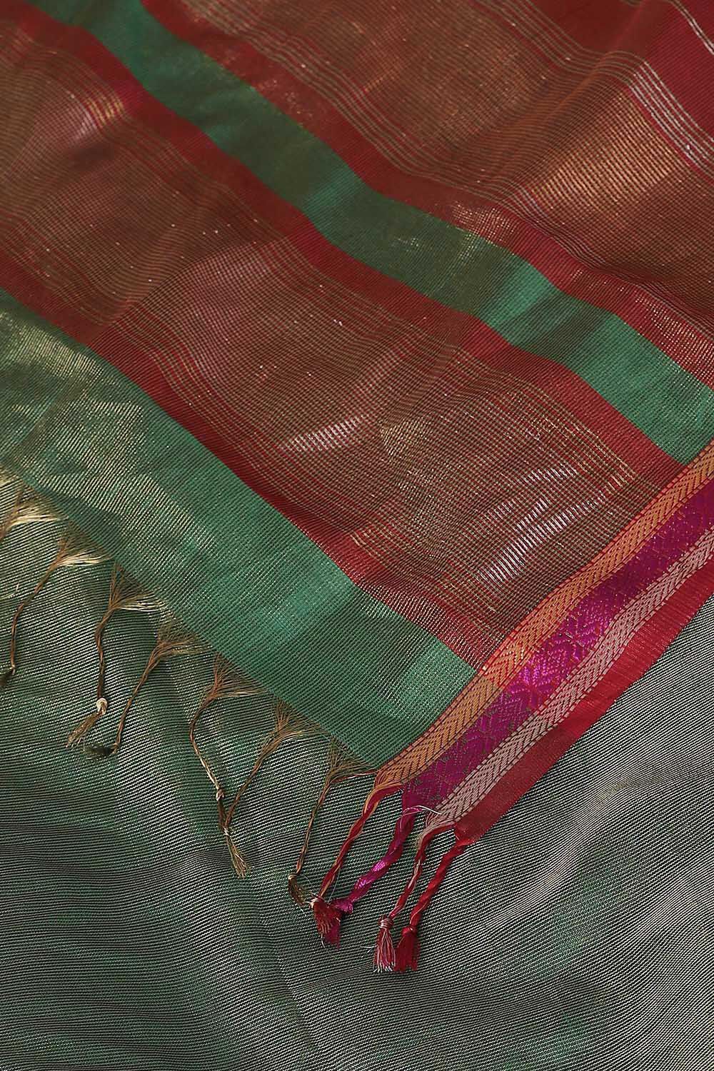 Green Pure Cotton Tissue Maheswari Saree image number null