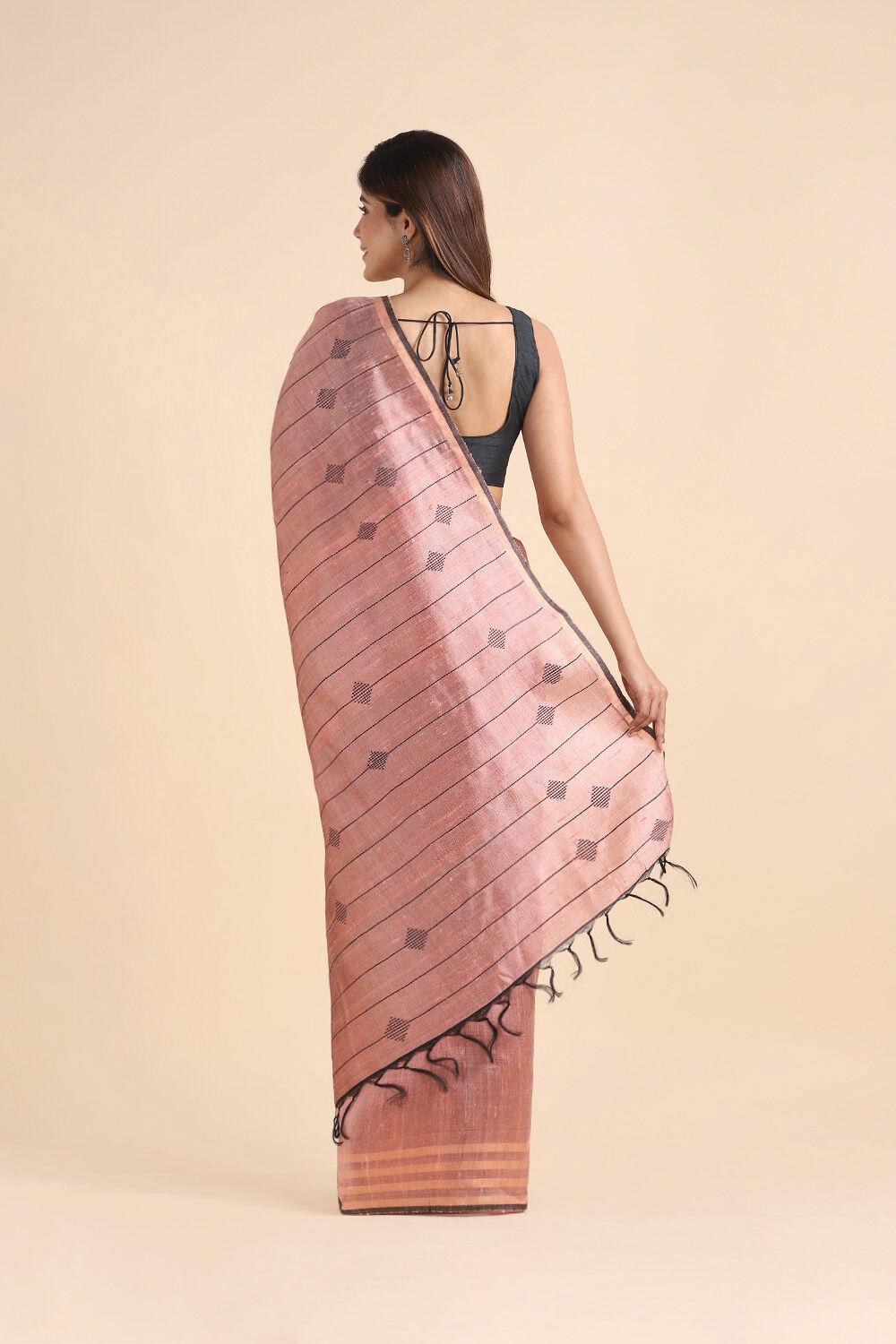 Light Pink Pure Tussar Silk Bhagalpuri Saree image number null