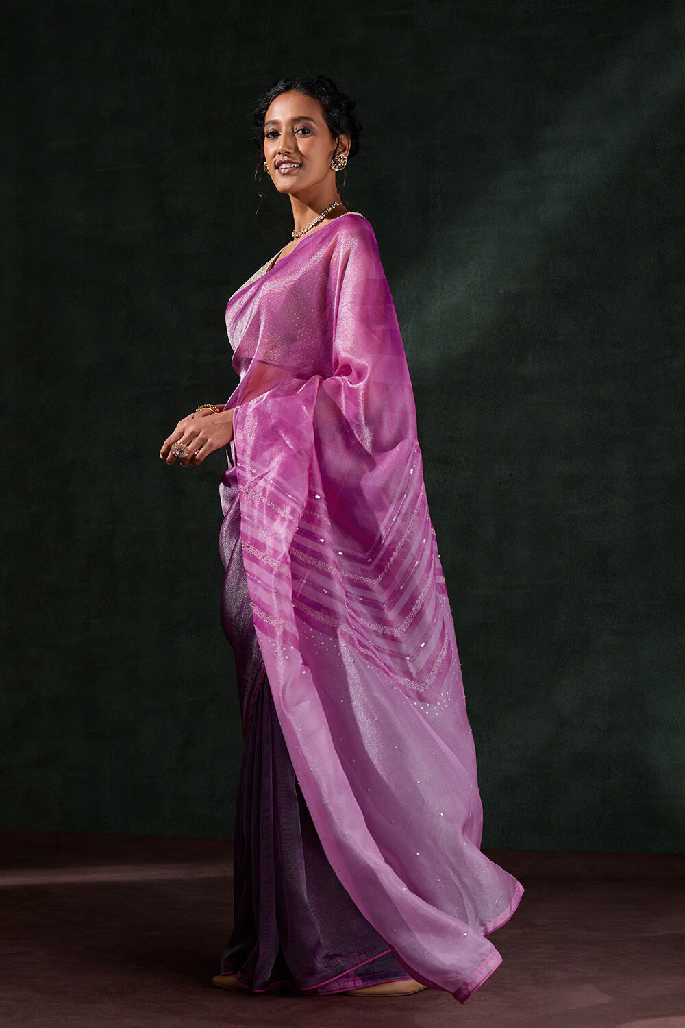 Pink Printed Viscose Tissue Saree image number null