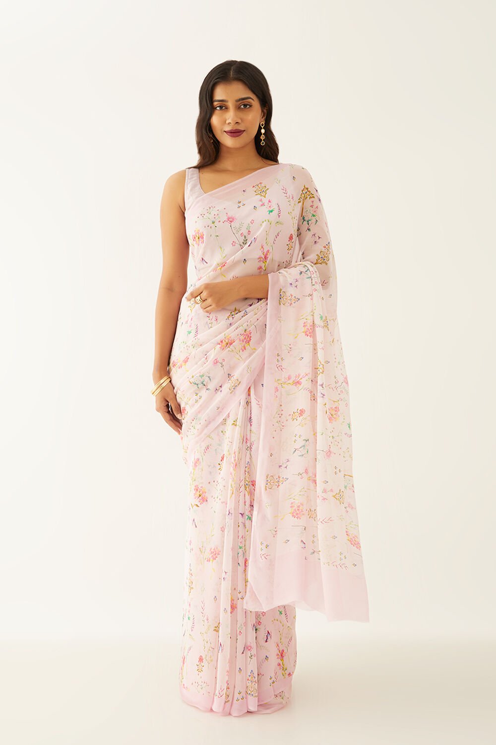 Light Pink Viscose Georgette Digital Print Saree image number null