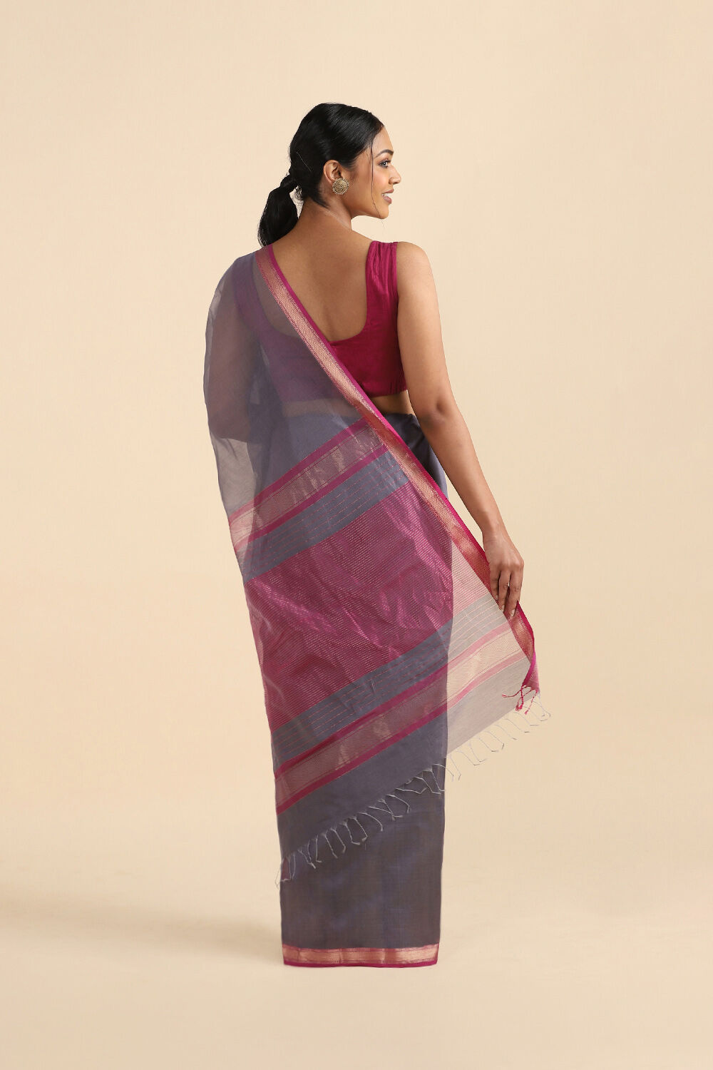 Grey Pure Silk Cotton Maheswari Saree image number null