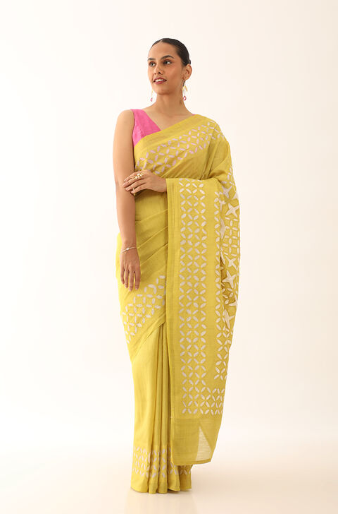 Green Craft Pure Tussar Silk Applique Saree