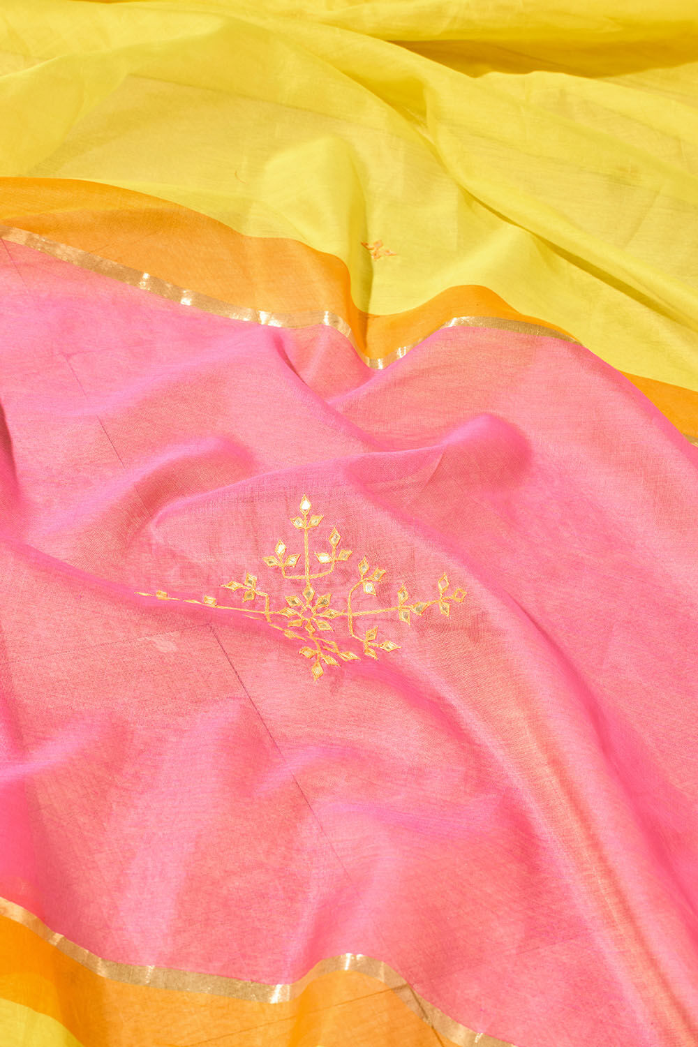 Light Yellow Embroidered Pure Silk Cotton Chanderi Saree image number null