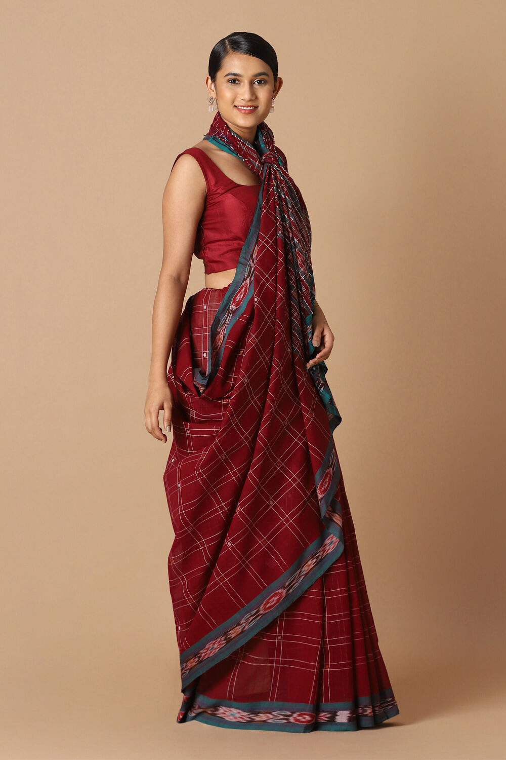 Red Pure Cotton Sambalpuri Ikat Saree image number null
