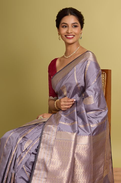 Purple Pure Silk Kadwa Banarasi Saree