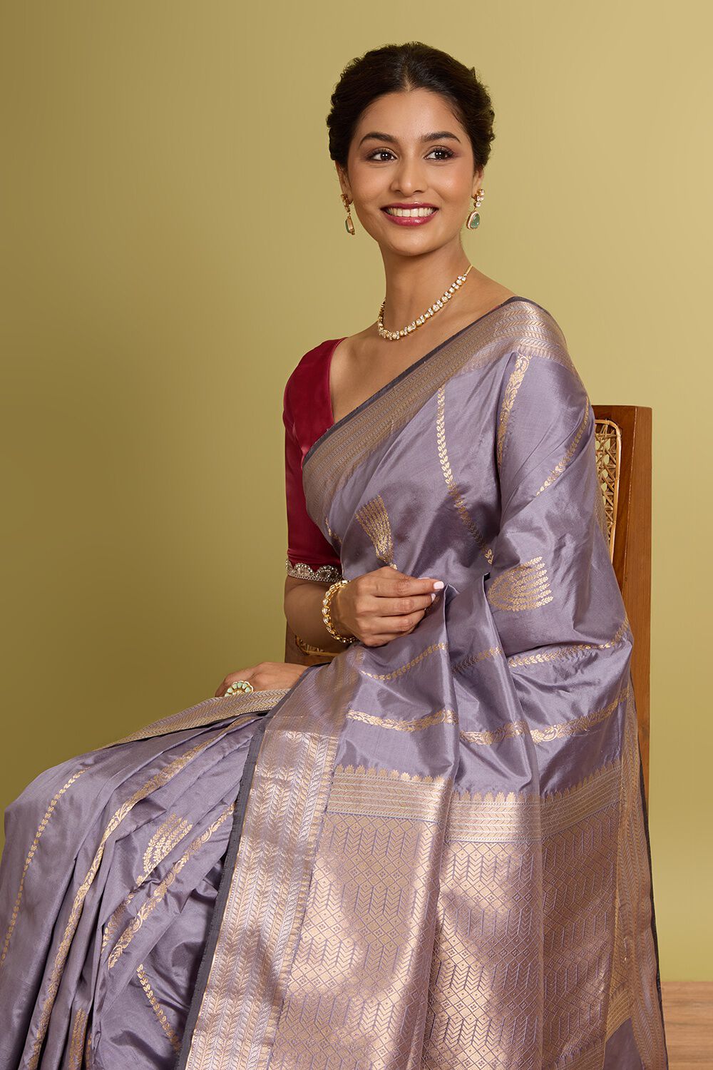 Purple Pure Silk Kadwa Banarasi Saree image number null