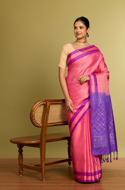 Light Pink Woven Soft Pure Silk Saree
