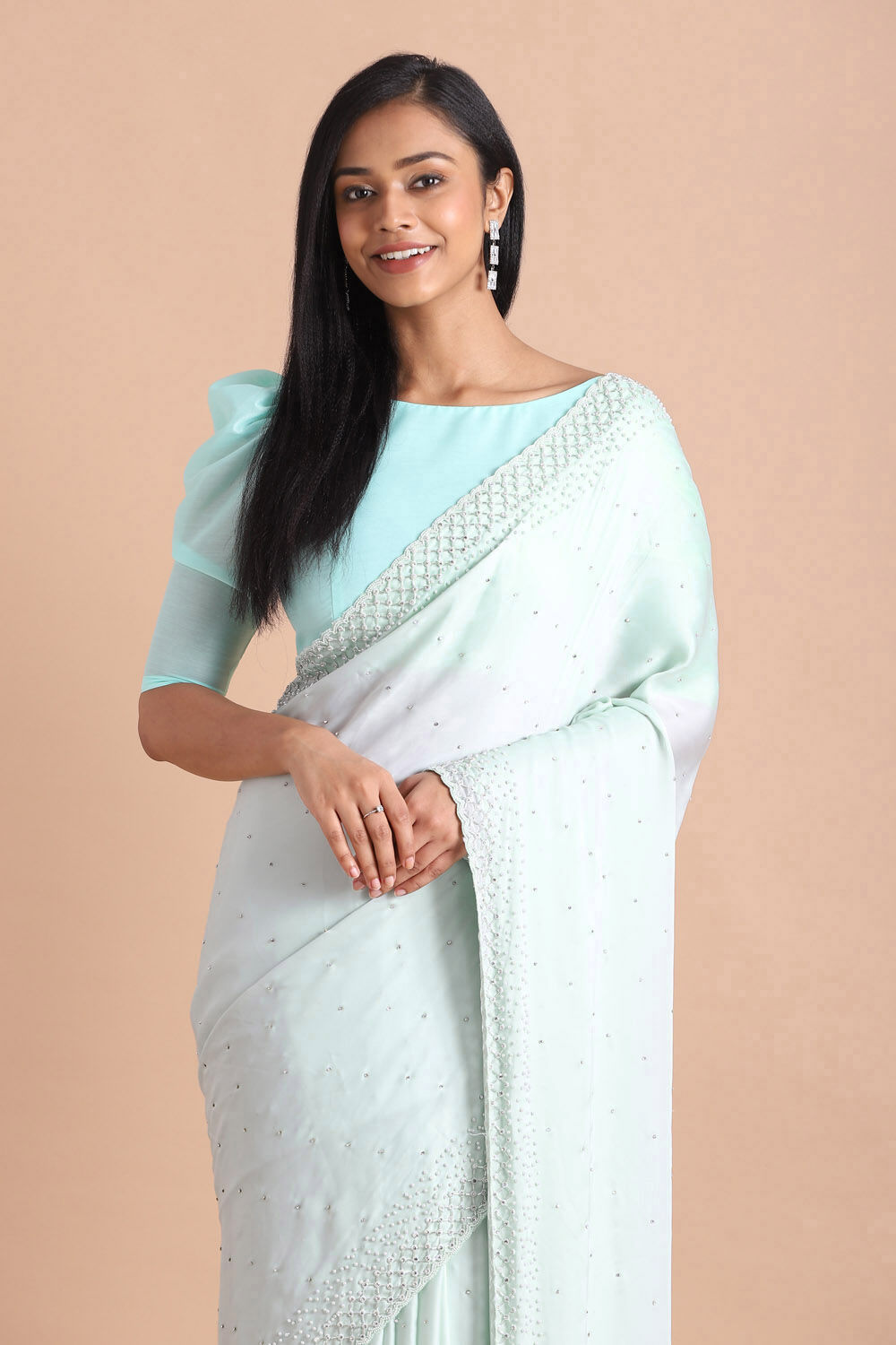 Light Pure Blue Embroidered Saree image number null