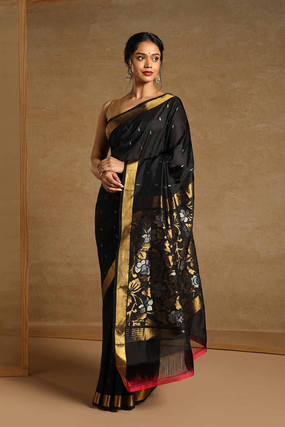 Black Pure Silk Uppada Jamdani Saree image number null