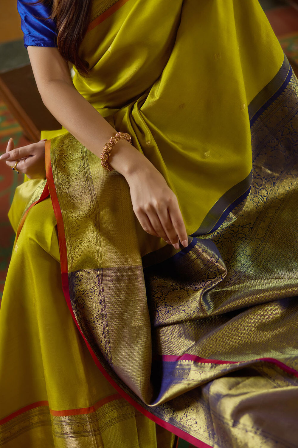 Lime Woven Pure Silk Kanjivaram Saree image number null