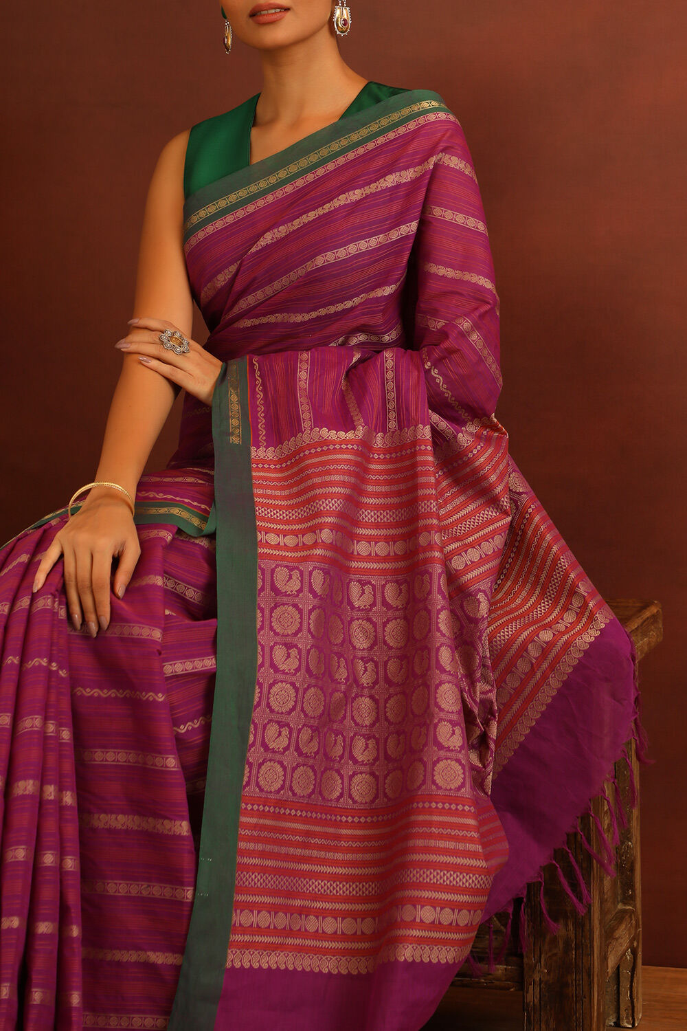Purple South Pure Cotton Woven Saree image number null