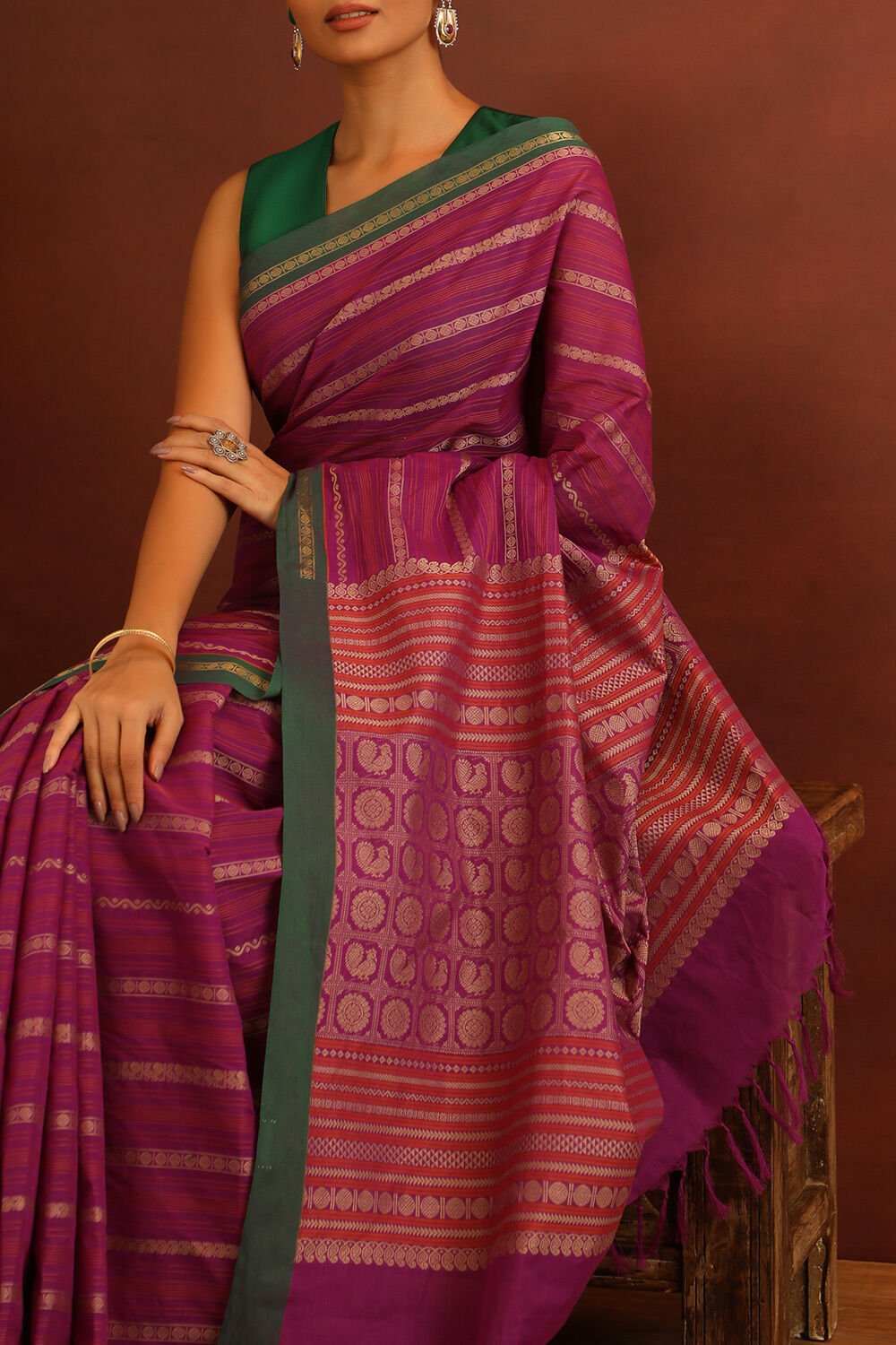 Purple South Pure Cotton Woven Saree image number null