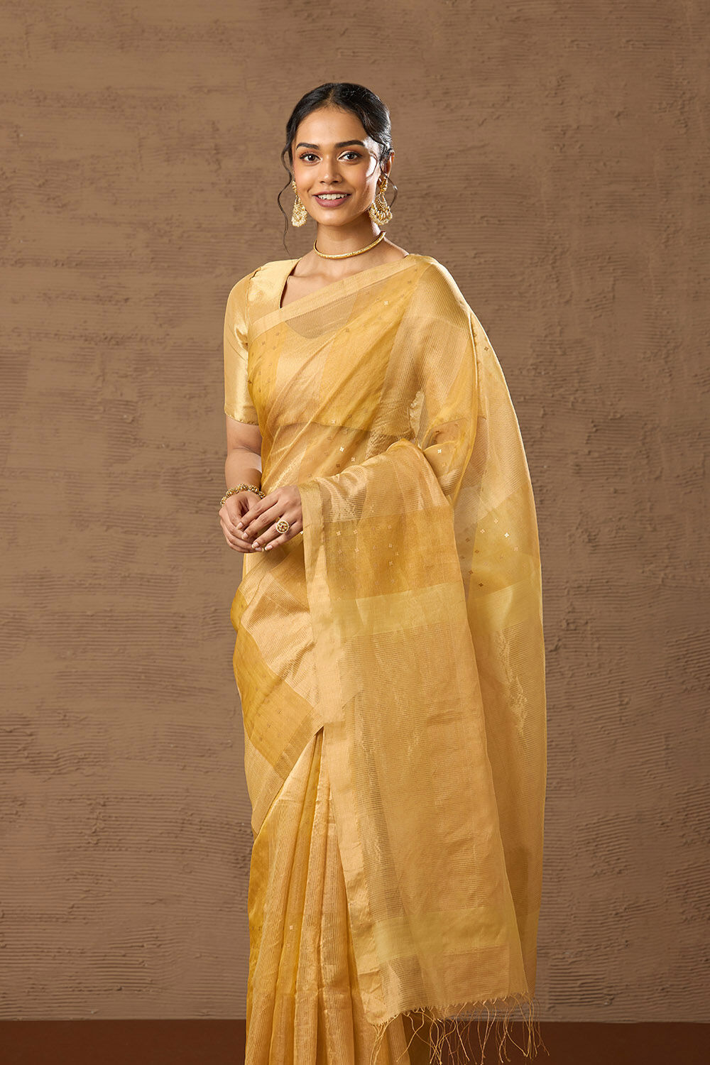 Yellow Woven Pure Silk Cotton Bengal Saree image number null