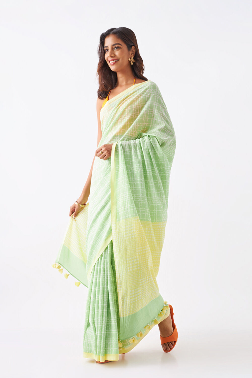 Light Green Pure Cotton Printed Saree image number null