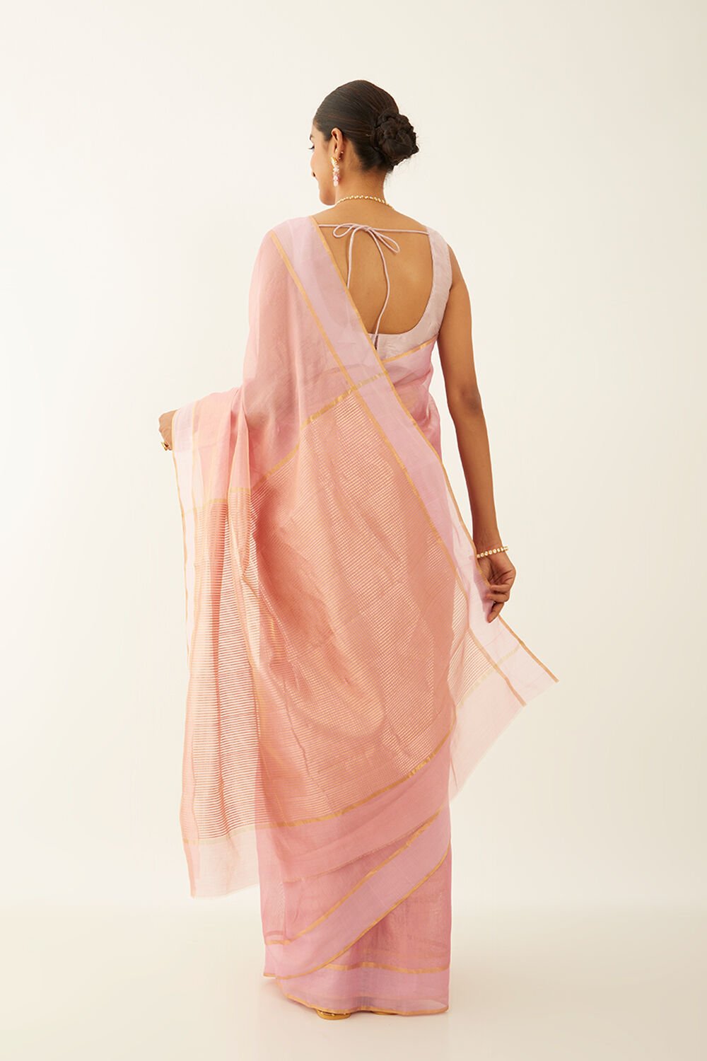 Light Pink Pure Cotton Tissue Chanderi Saree image number null