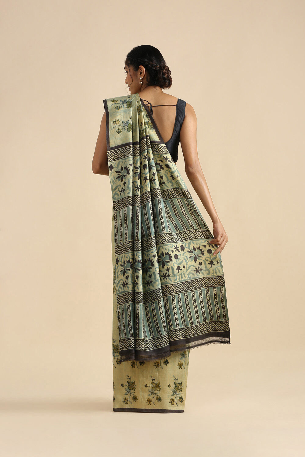 Blue Pure Silk Ajrakh Printed Saree image number null