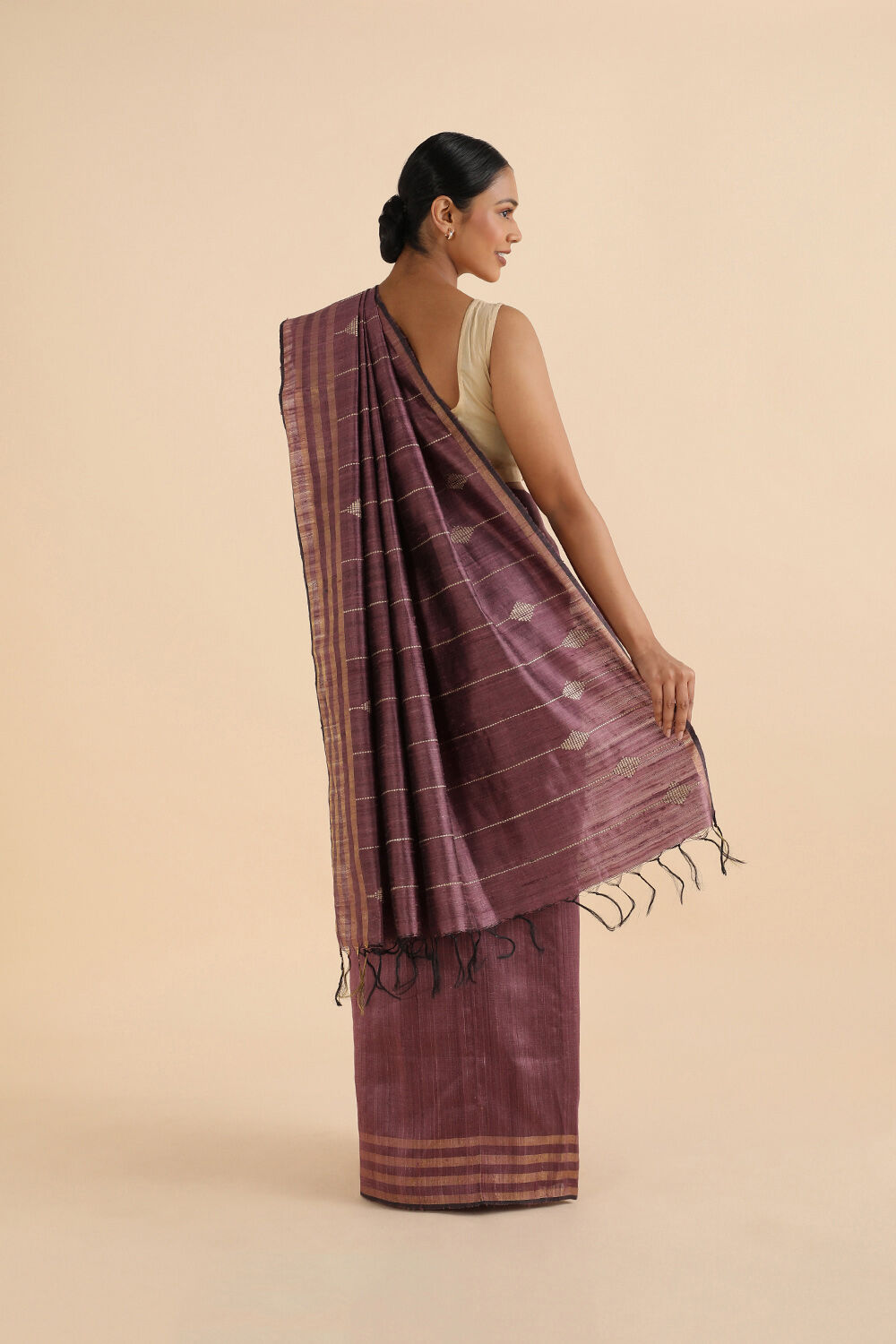 Dark Violet Pure Tussar Silk Bhagalpuri Saree image number null