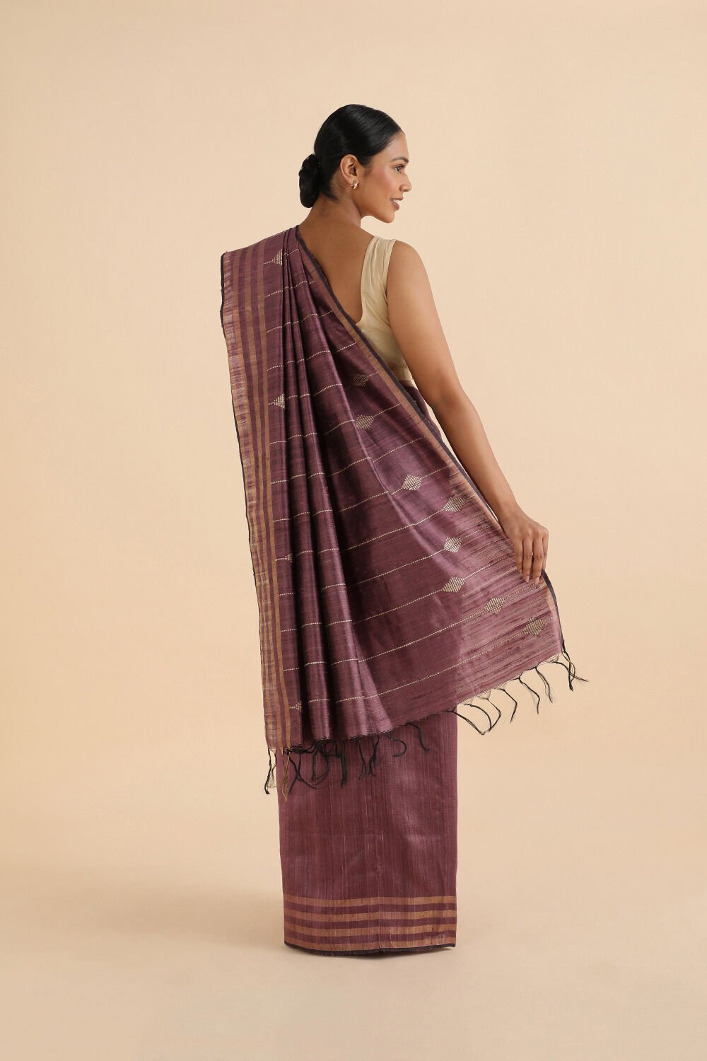 Dark Violet Pure Tussar Silk Bhagalpuri Saree image number null