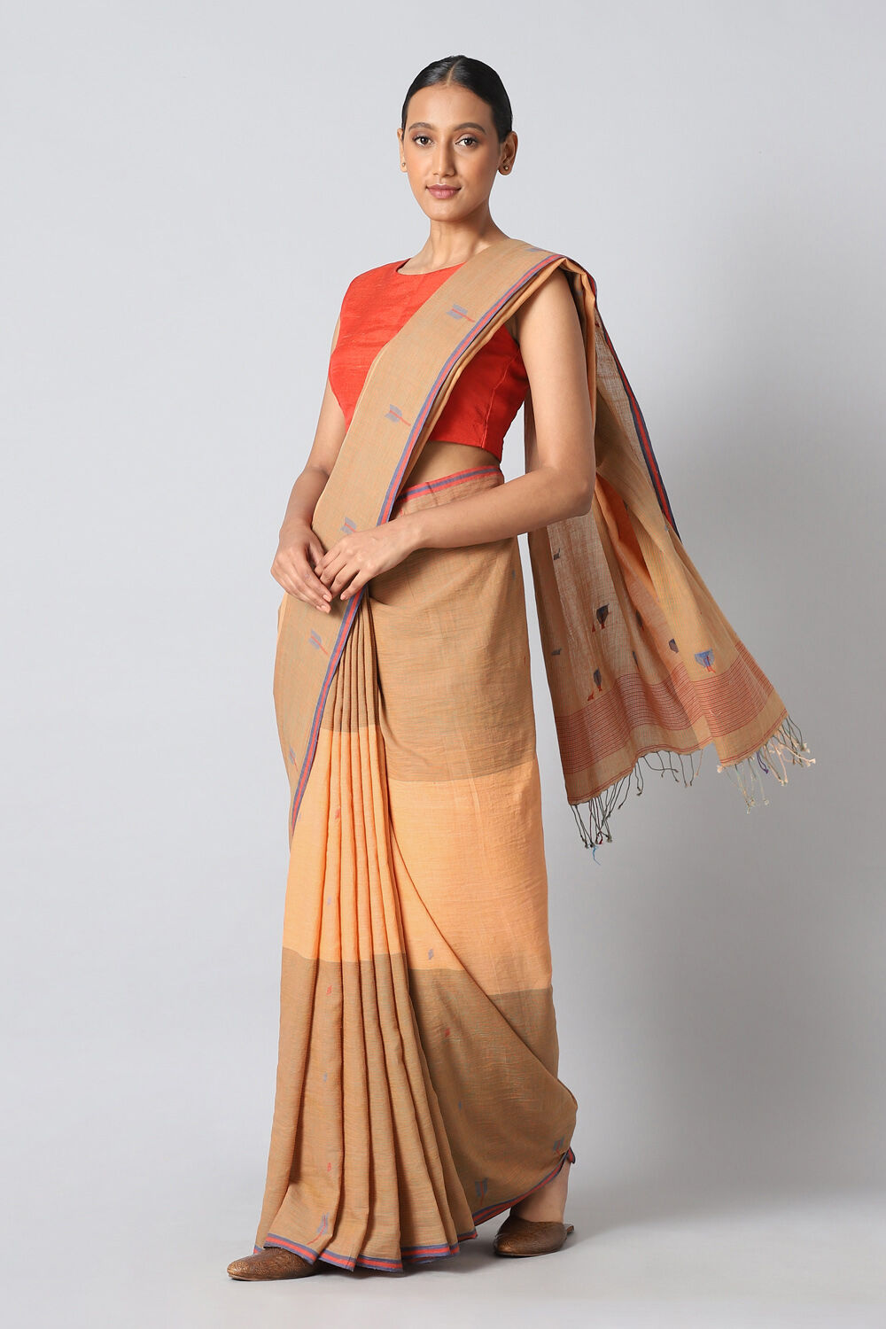 Light Orange Pure Cotton Jamdani Saree image number null