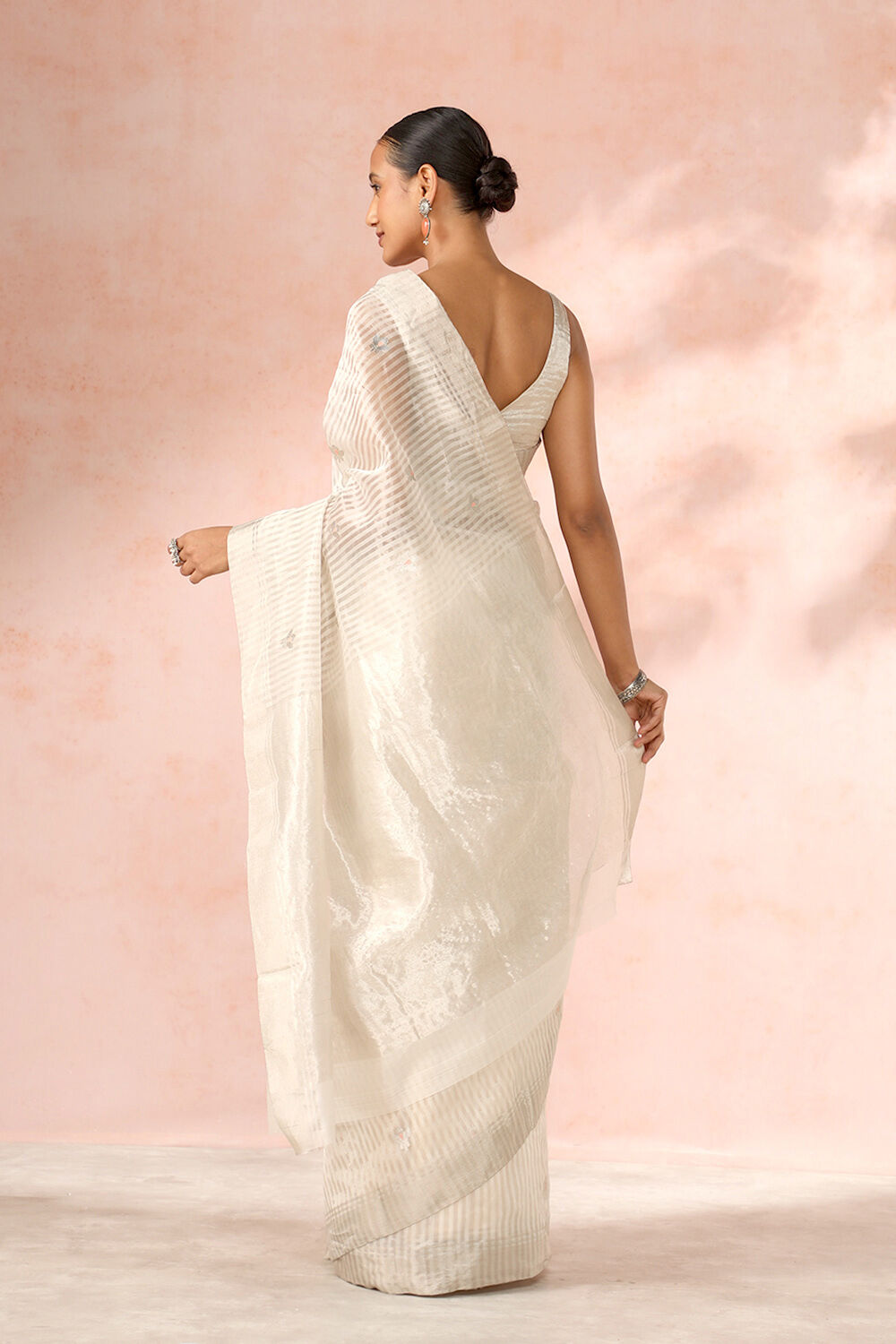 Off White Chanderi Pure Silk Cotton Woven Saree image number null
