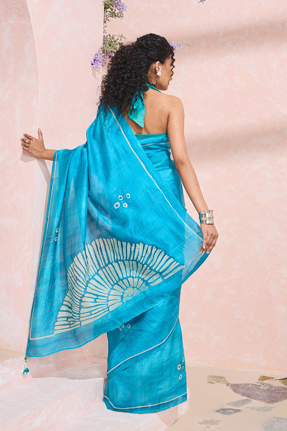 Blue Bengal Pure Silk Hand Painted Saree image number null