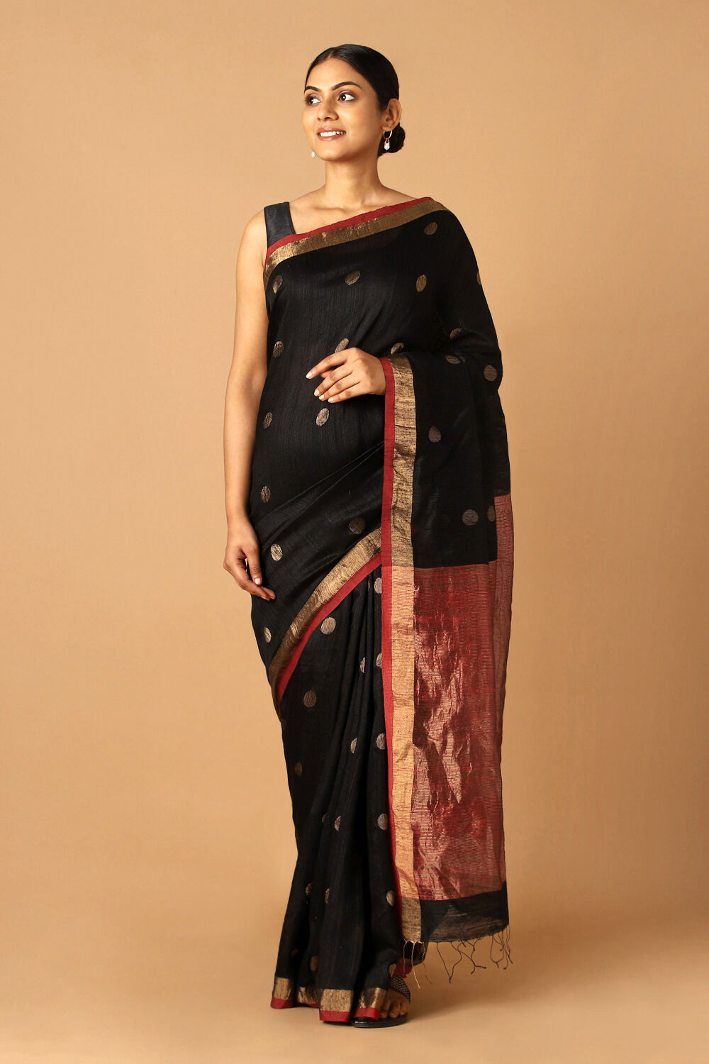 Black Pure Silk Vanya Jamdani Saree image number null