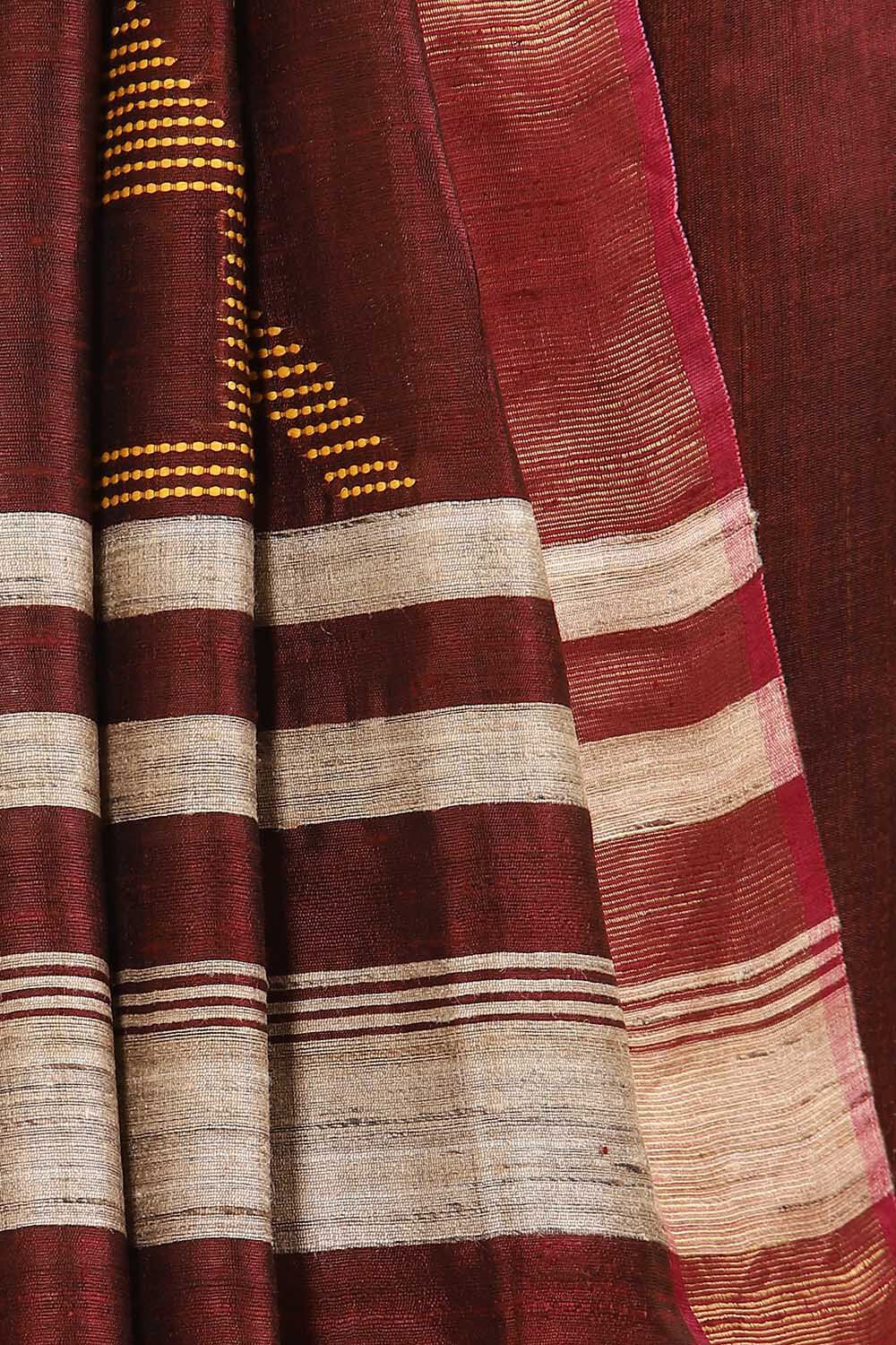 Dark Red Pure Tussar Silk Bhagalpuri Saree image number null