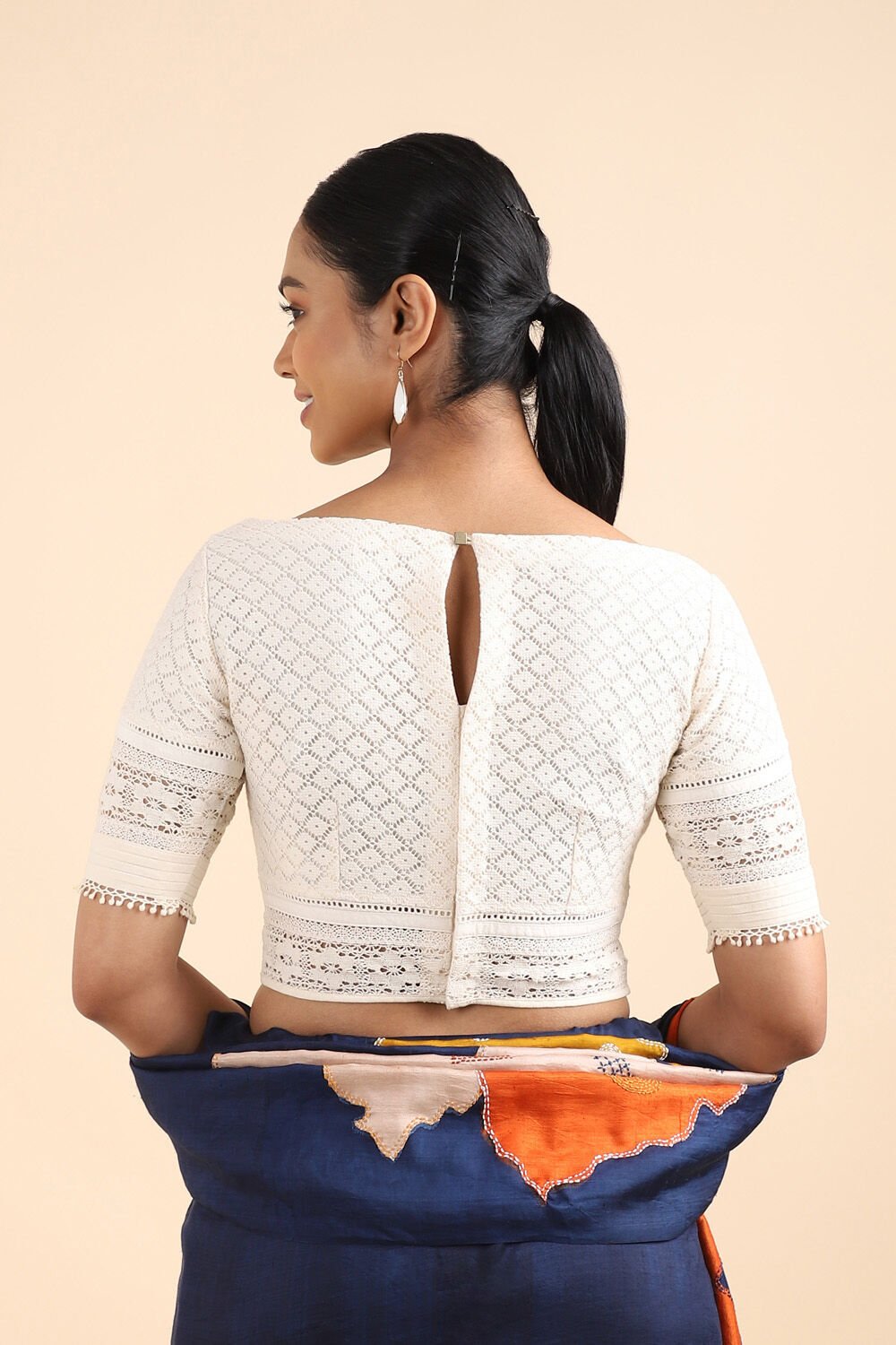 Off White Cotton Schiffli Embroidered Blouse image number null