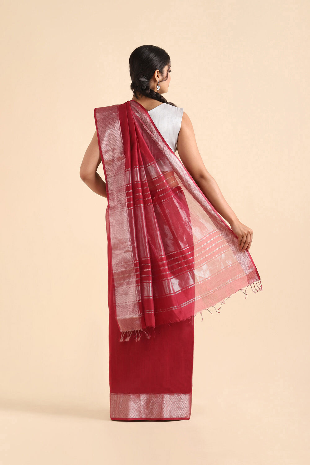 Dark Pink Pure Silk Cotton Maheswari Saree image number null
