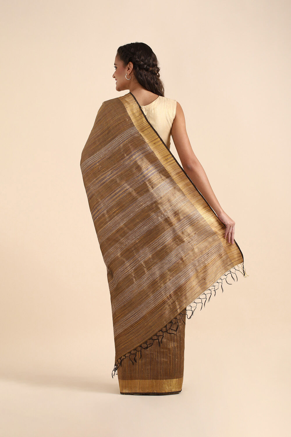 Brown Pure Tussar Silk Bhagalpuri Saree image number null