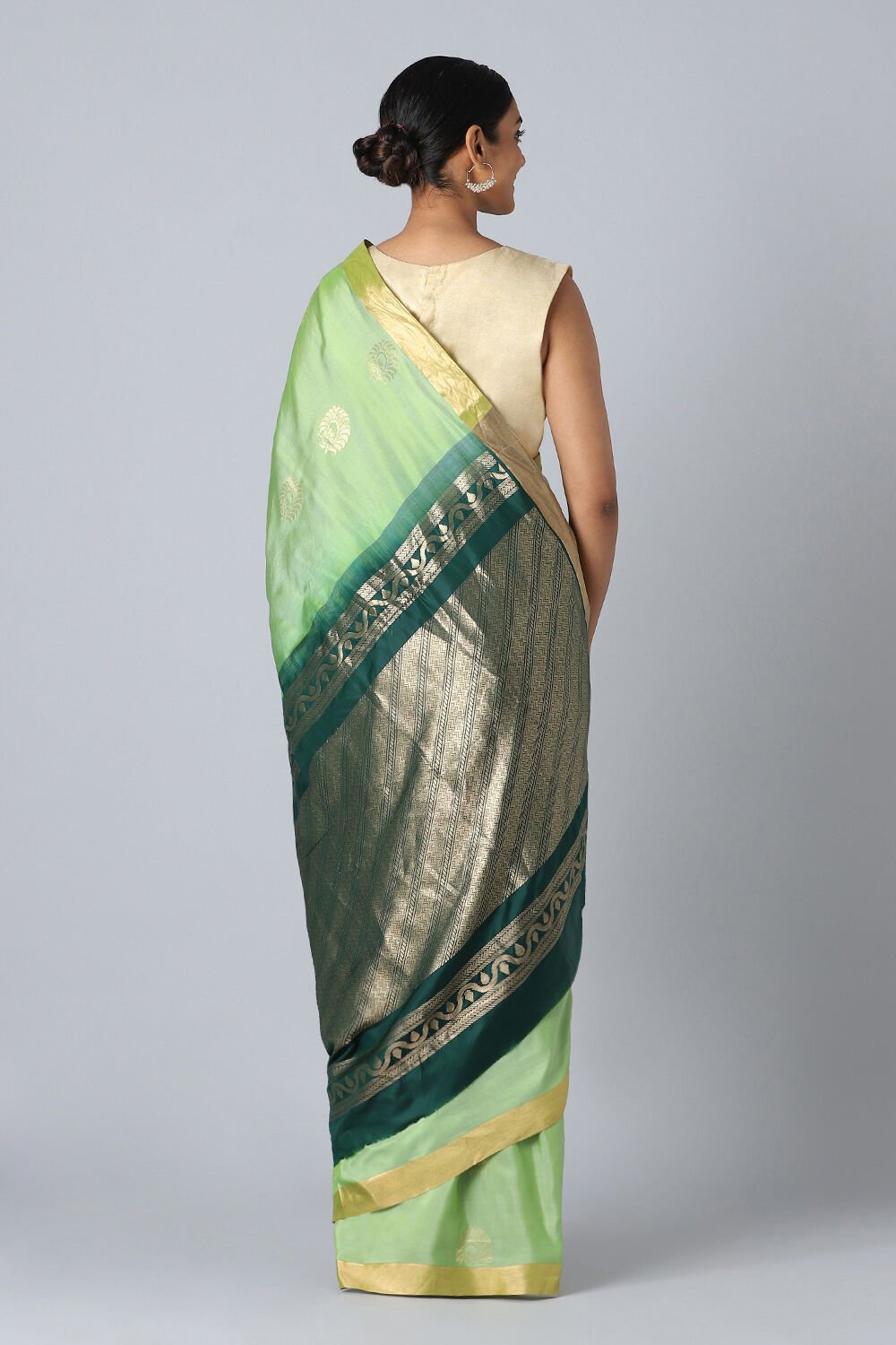 Light Green Pure Silk Tencel South Saree image number null