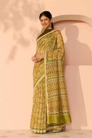 Yellow Rajasthan Pure Silk Cotton Printed Sanganeri Saree thumbnail image number null