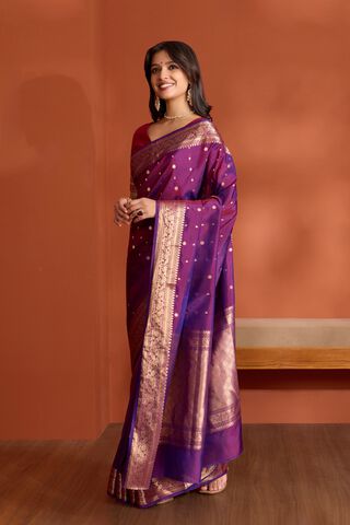 Purple Silk Viscose Banarasi Design Cutwork Saree thumbnail image number null