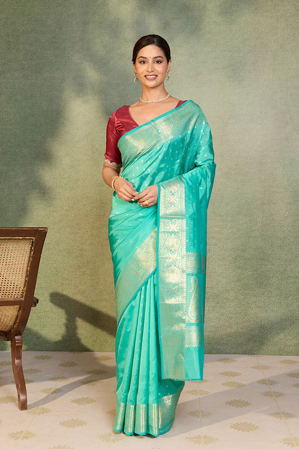 Blue Silk Viscose Cutwork Banaras  Saree image number null