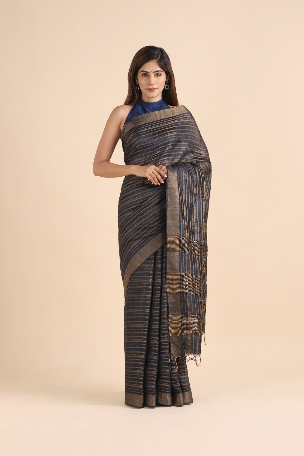 Black Pure Tussar Bhagalpuri Saree image number null