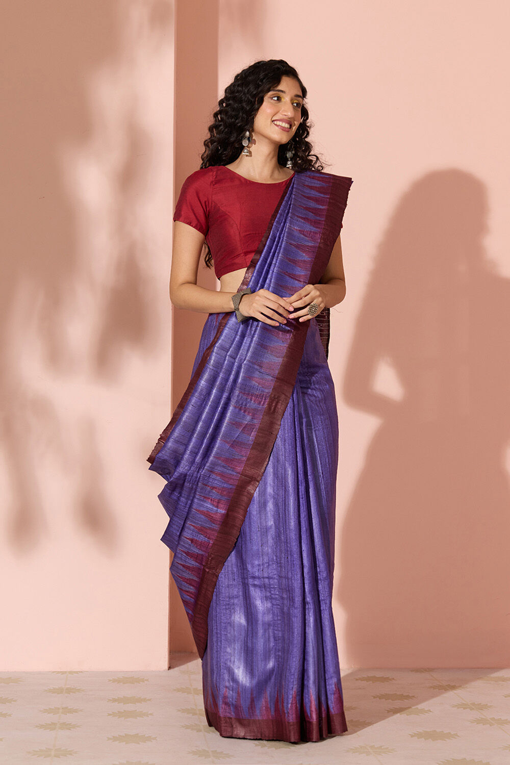Violet Ikat Pure Tussar Silk Gopalpur Saree image number null