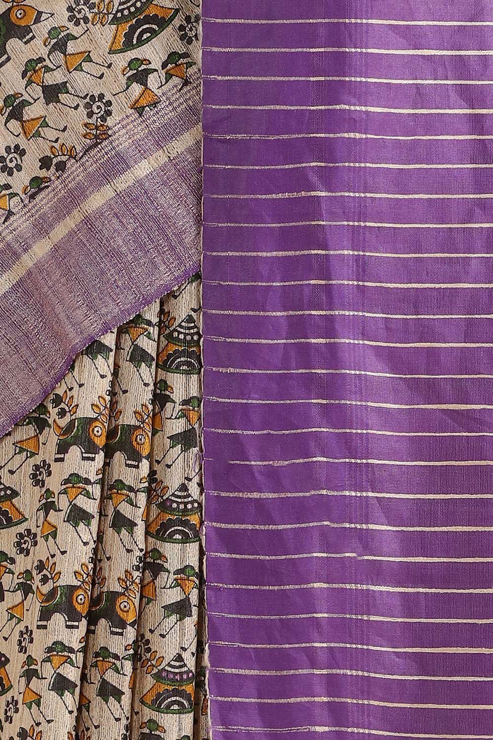 Off White Pure Tussar Silk Printed Saree image number null