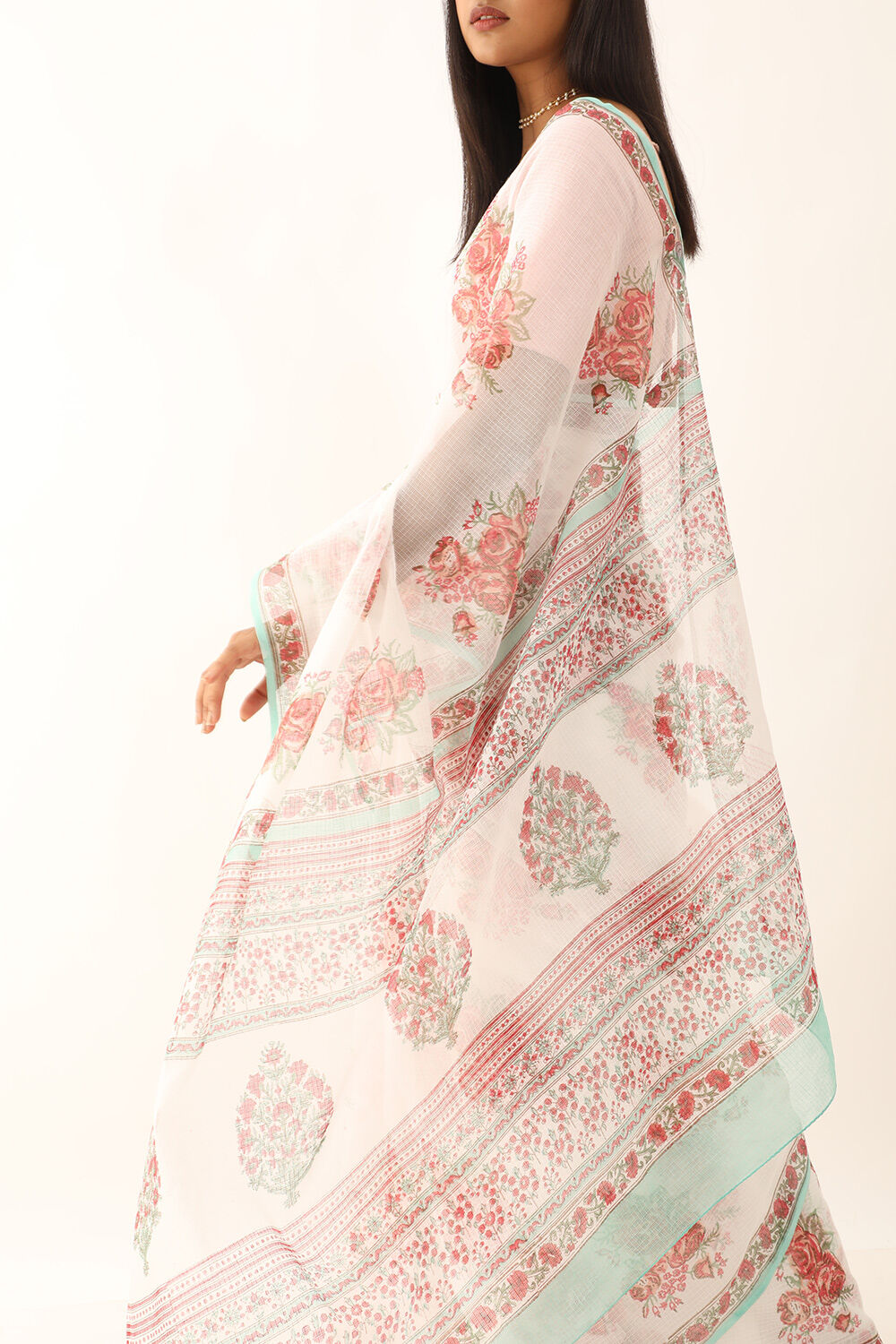 Off White Pure Kota Bagru Block Printed Saree image number null