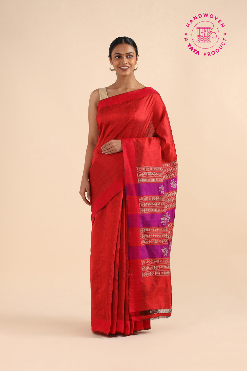 Red Pure Silk Woven Saree image number null