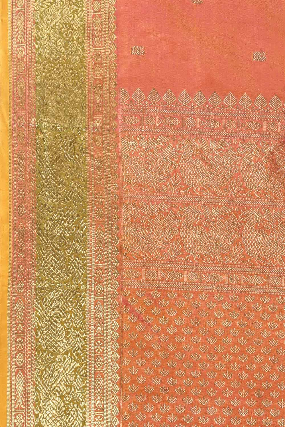 Orange Pink Kanjivaram Pure Silk Saree image number null