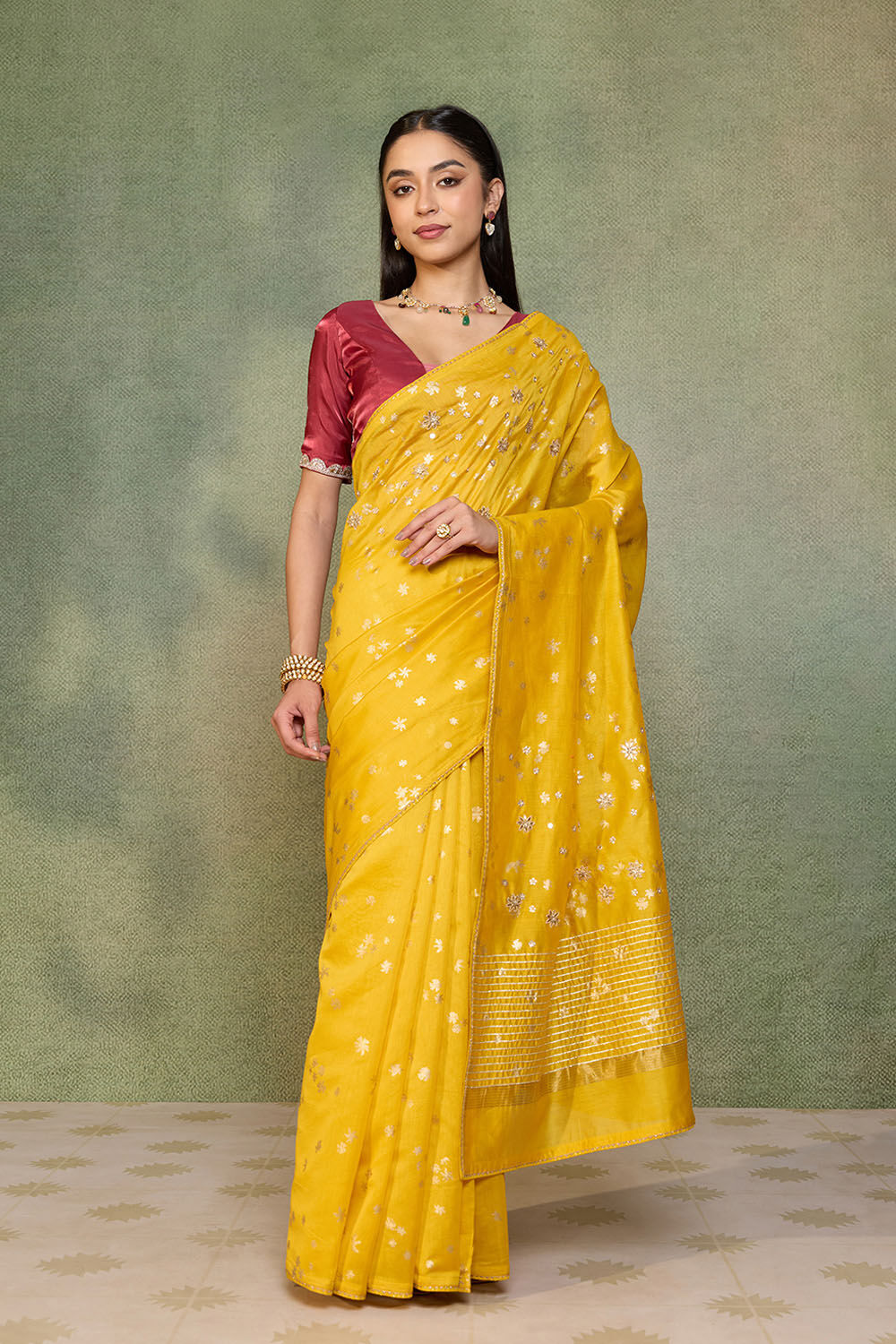 Yellow Pure Silk Cotton Embroidered Saree image number null