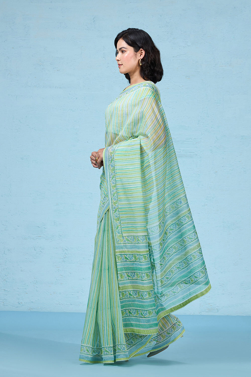 Green Rajasthan Pure Silk Cotton Printed Mukaish Saree image number null